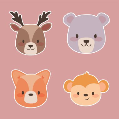 Sevimli hayvan yüzleri, simgeler düz stil