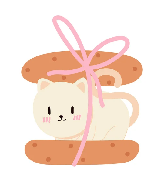 Katze Und Brot Kawaii Isolierte Ikone — Stockvektor