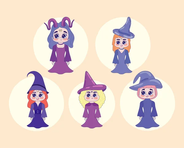 ハロウィーン魔女のキャラクターアイコンセット — ストックベクタ