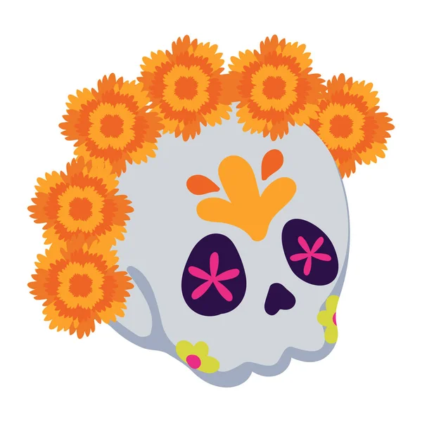 Jour Des Morts Icône Catrina Fleurs — Image vectorielle