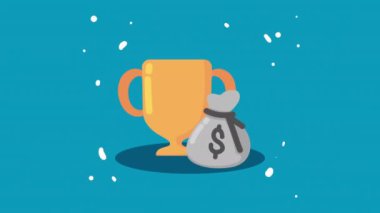 Para çantasıyla ödül kupası, 4k video animasyonu