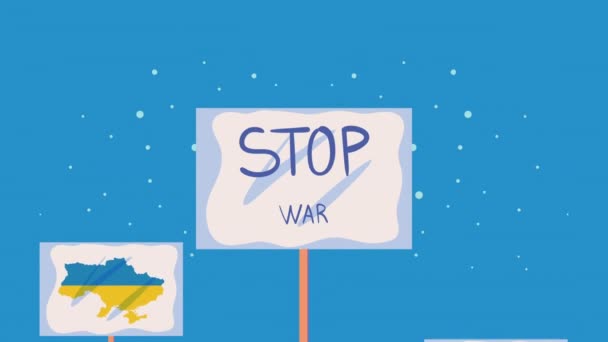 Ukraine Stop Guerra Letras Con Banners Animación Video Animado — Vídeo de stock