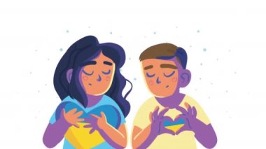 Ukrayna bayrağı ile çocuklar barış animasyonu, 4k video animasyonu