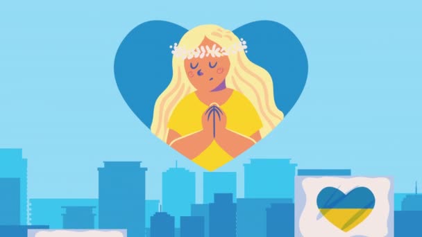 Bandera Ucraniana Con Animación Chica Paz Video Animado — Vídeo de stock