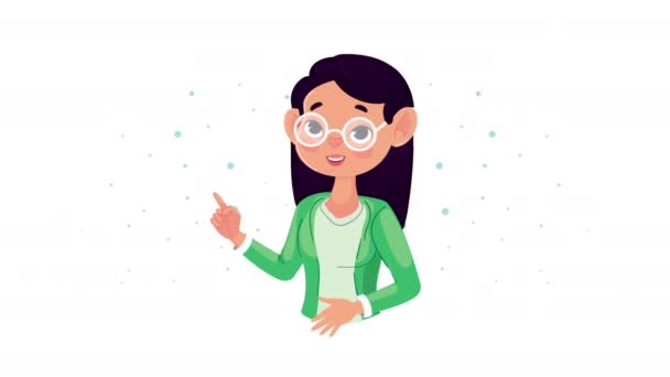 Female Teacher Eyeglasses Character Video Animated — Stock Video