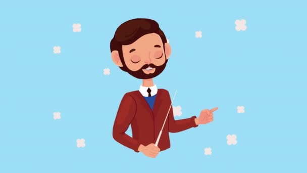 Professeur Masculin Avec Animation Personnage Pointeur Vidéo Animée — Video
