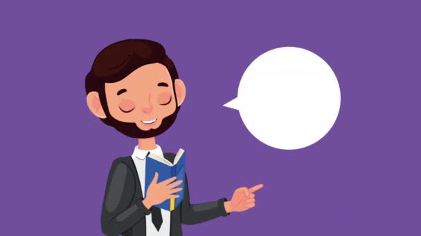 Male Teacher Speech Bubble Video Animated — Stock Video