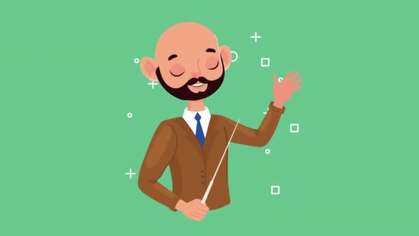 Male Teacher Pointer Character Animation Video Animated — Stock Video