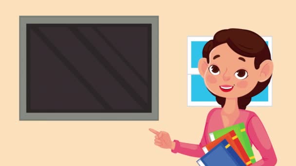 Female Teacher Chalkboard Animation Video Animated — Stock Video