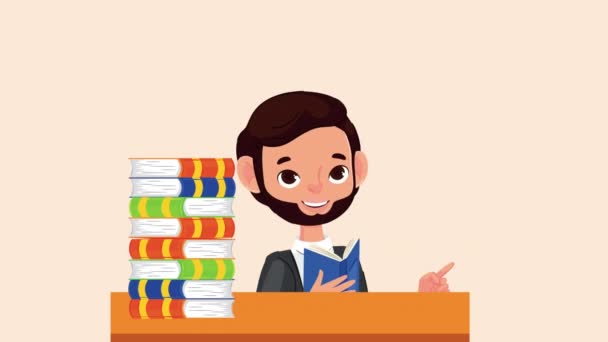 Mužský Učitel Knihami Animace Video Animované — Stock video