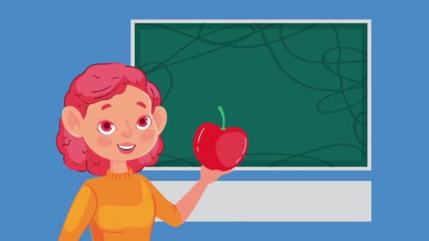 Profesora Con Animación Personajes Manzana Video Animado — Vídeo de stock