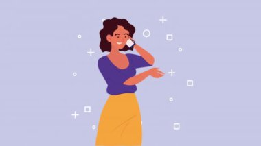 Akıllı telefon kullanan genç kadın, 4k video animasyonu