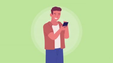 akıllı telefon kullanan genç adam, 4k video animasyonu