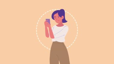 Akıllı telefon kullanan genç kadın, 4k video animasyonu