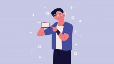akıllı telefon kullanan genç adam, 4k video animasyonu