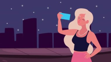 Akıllı telefon kullanan genç kadın, 4k video animasyonu