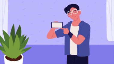 akıllı telefon kullanan genç adam, 4k video animasyonu