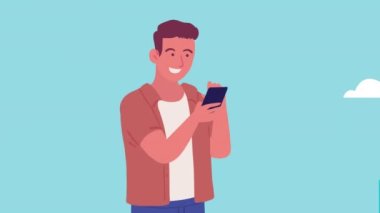 adam akıllı telefon karakter animasyonu kullanıyor, 4k video animasyonu