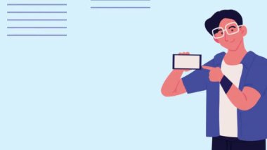 akıllı telefon kullanan genç adam, 4k video animasyonu
