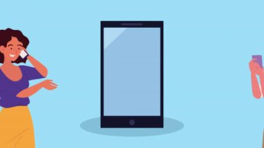Akıllı telefon kullanan genç kızlar, 4k video animasyonu