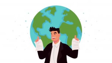 Yeryüzü karakterine sahip erkek öğretmen, 4k video animasyonu