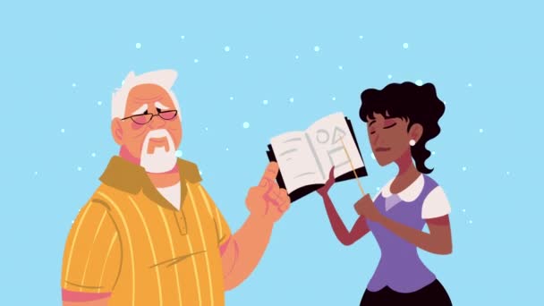 Interracial Teachers Couple Class Characters Video Animated — Stock video