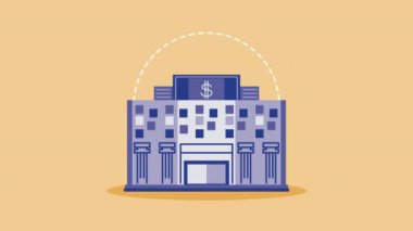 Banka binası ön cephe finansal animasyonu, 4k video animasyonu