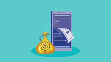 Para dolarları çanta finansal animasyon, 4k video animasyonu