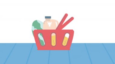 Alışveriş sepetindeki market, 4k video animasyonu