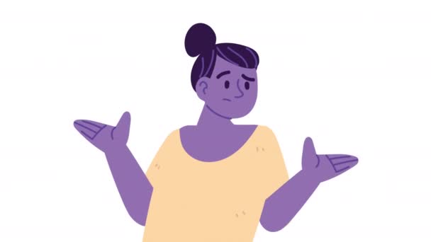 Morado Mujer Con Dudas Animación Video Animado — Vídeo de stock