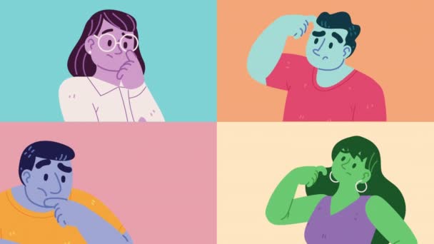 Čtyři Osoby Pochybnostmi Animace Znaků — Stock video