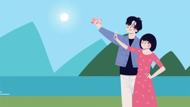 Coppia Personaggi Coreani Nazionalità Video Animato — Video Stock