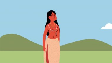 kadın yerel etnik köken karakter animasyonu, 4k video animasyonu