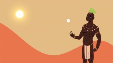 erkek Afrikalı aborjin karakter animasyonu, 4k video animasyonu