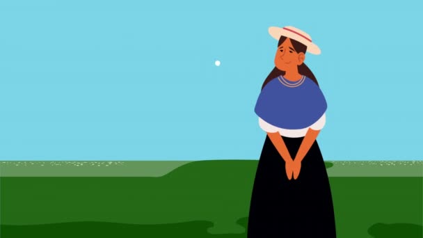 Boliviano Feminino Indígena Personagem Animação Vídeo Animado — Vídeo de Stock