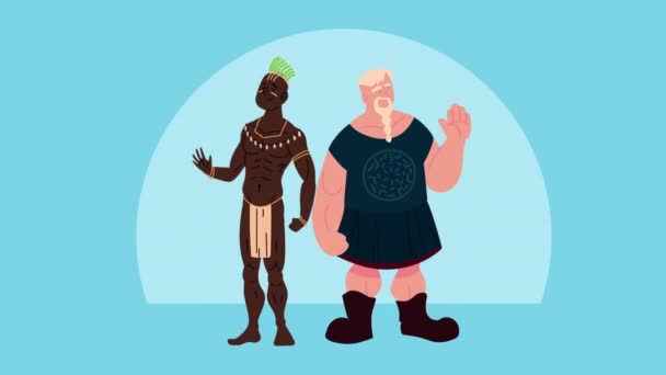 Viking Karakterli Afrikalı Aborjin Video Animasyonu — Stok video