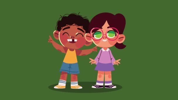 Bambini Felici Coppia Personaggi Animazione Video Animato — Video Stock