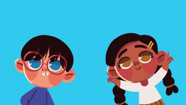 Små Børn Par Tegn Animation Video Animeret – Stock-video
