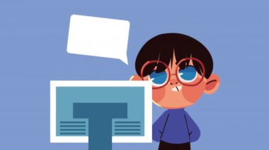 Gözlüklü küçük çocuk animasyon, 4k video animasyonu