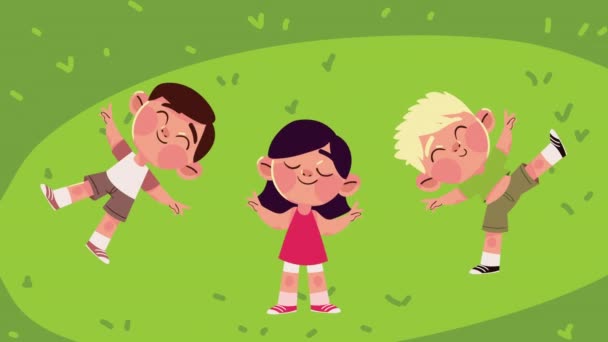 Trzy Małe Dzieci Grupy Postacie Wideo Animowane — Wideo stockowe