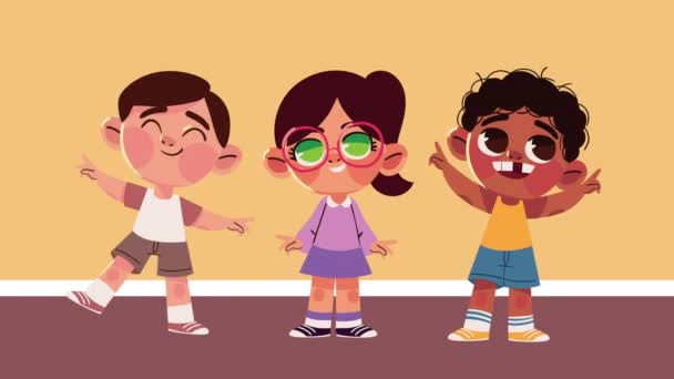 Trois Petits Personnages Groupe Enfants Animation Vidéo — Video