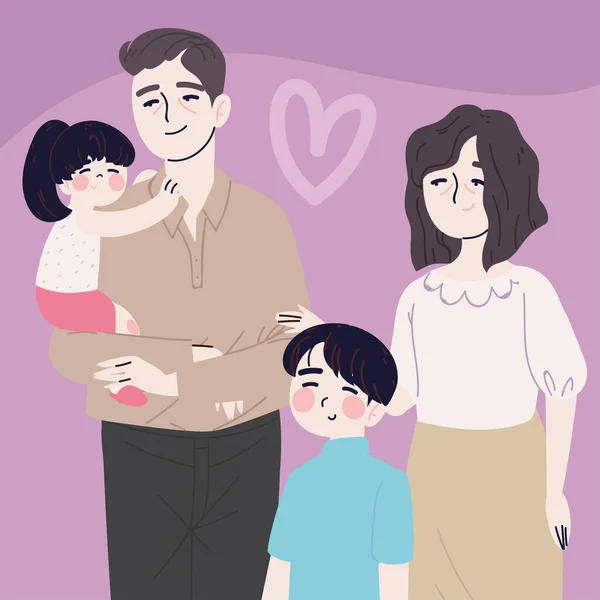 Korejská Rodina Rodiče Děti Vektorový Styl — Stockový vektor