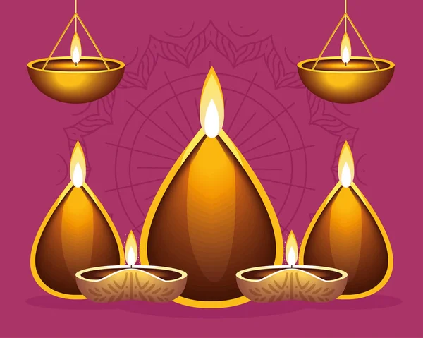 Diwali Diya Traditionell Dekoration Design — Stock vektor