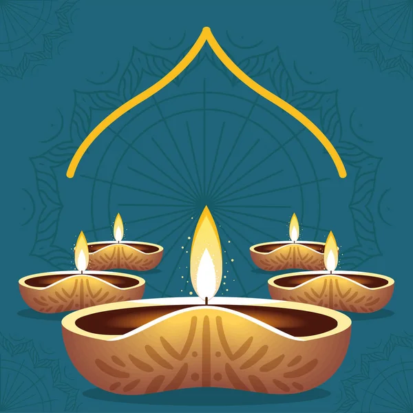 Lámparas Luz Diwali Estilo Vector — Vector de stock