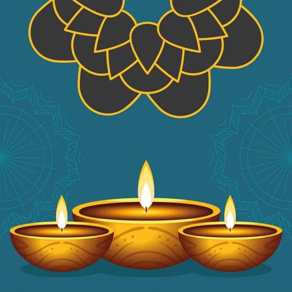 Światła Lampy Mandala Diwali Uroczystości — Wektor stockowy