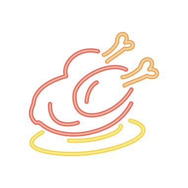 Kızarmış tavuk neon yemek ikonu izole edildi