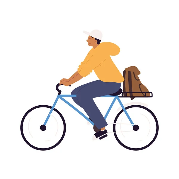 Garçon Avec Sac Dos Vélo Équitation Icône Isolé — Image vectorielle