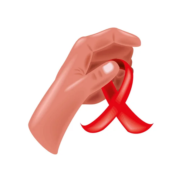 Mão Segurando Fita Vermelha Ícone Aids Estilo Isolado —  Vetores de Stock
