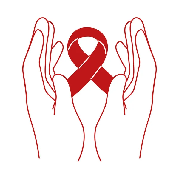 Mãos Vermelho Fita Aids Ícone Isolado — Vetor de Stock