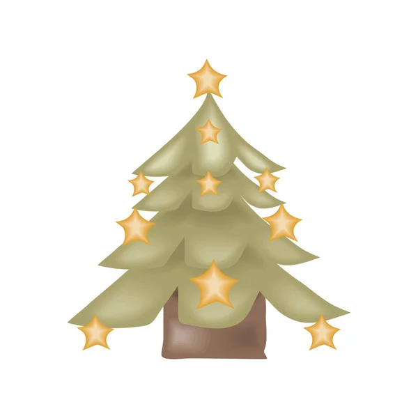 Árvore Natal Estrelas Ouro Ícone Estilo Isolado — Vetor de Stock